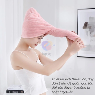 Khăn Quấn Tóc 2 Lớp Siêu Thấm Nước, Nhanh Khô - Lông Cừu San Hô Mềm, 28.077₫