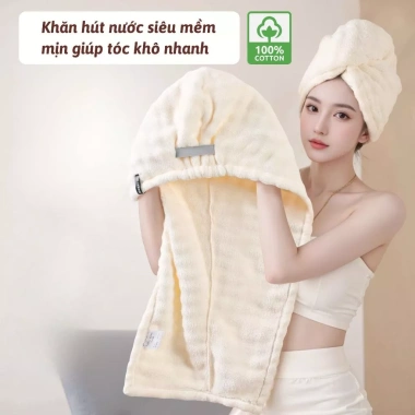 Khăn quấn tóc cotton cỡ lớn thấm hút tốt, giúp tóc nhanh khô, đa màu 37.5k