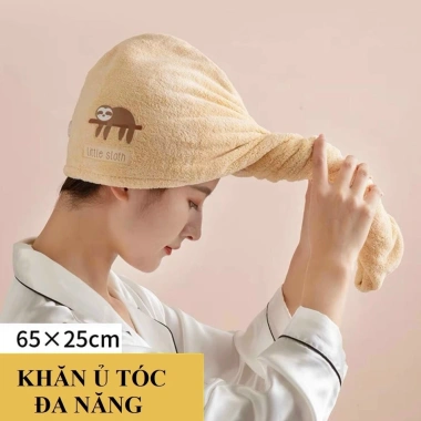 Khăn Quấn Tóc Khô Nhanh, Mềm Mại, Thấm Hút Tốt, 1 Lớp Siêu Tốc, Có Nút Cài, Thêu Hoạt Hình – Giá 35.000đ