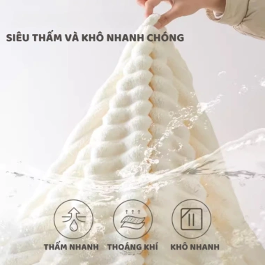 Khăn Quấn Tóc Sóng Nước, Mũ Lau Tóc Nhanh Khô, Cài Nút Tiện Lợi, Nhẹ Êm Da Đầu - 21.900₫