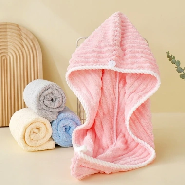 Khăn Quấn Tóc Sóng Nước, Mũ Lau Tóc Nhanh Khô, Cài Nút Tiện Lợi, Nhẹ Êm Da Đầu - 21.900₫