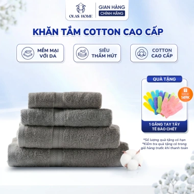 Khăn tắm cotton cao cấp màu xám - siêu thấm hút, mềm mịn, không xù lông, an toàn da nhạy cảm - chỉ 49.000₫