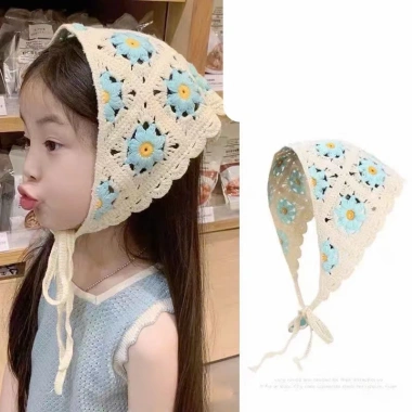 Khăn tam giác ren trùm đầu kiểu Pháp cho bé gái - Đi biển, chụp ảnh, picnic, vải chiffon, 38.500₫