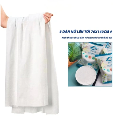 Khăn tắm nén du lịch 90g Cotton 70x140cm, dày dặn, thấm hút nhanh, dùng 1 lần, giá chỉ 5.000đ