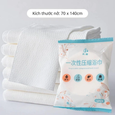Khăn tắm nén du lịch 90g Cotton 70x140cm, dày dặn, thấm hút nhanh, dùng 1 lần, giá chỉ 5.000đ