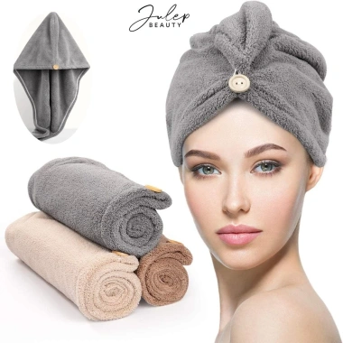 Khăn Trùm Đầu Microfiber JULEP BEAUTY - Siêu Thấm, Cài Khuy, Làm Khô Tóc, Giá 20k