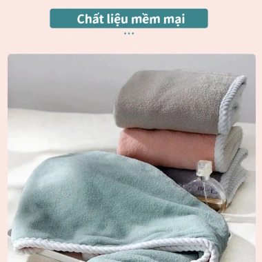Khăn ủ tóc Mũ quấn tóc lông cừu 2 lớp dày dặn, siêu thấm, khô nhanh 25x65cm 28.420 VND