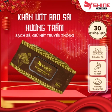 Khăn ướt Bao Sái Lau Bàn Thờ 30 Tờ – Hương Trầm Shine Active, Làm Sạch, Hương Thơm Tự Nhiên, Giá 17.000 VNĐ