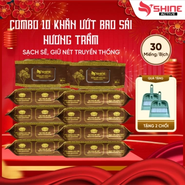Khăn ướt Bao Sái Lau Bàn Thờ 30 Tờ – Hương Trầm Shine Active, Làm Sạch, Hương Thơm Tự Nhiên, Giá 17.000 VNĐ