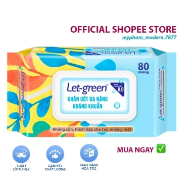 Khăn ướt đa năng Let‑green 80 tờ kháng khuẩn - Giá chỉ 34.650₫, tiết kiệm 3