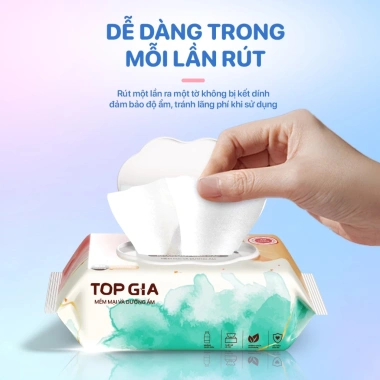 Khăn ướt Topgia 80 tờ mềm mại, không cồn, không mùi, không parabens - Giá 29.000 mẹ và bé 5