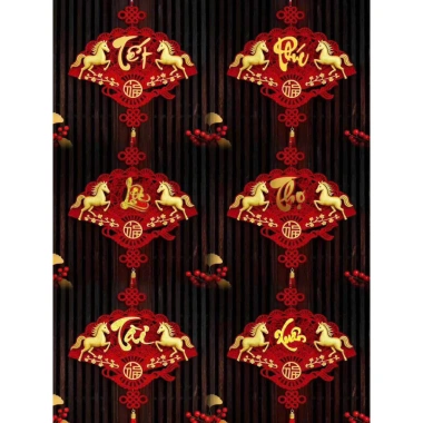 Khánh quạt nhung chữ Phúc Lộc Thọ 2.026 Ngựa Bính Ngọ - Dải treo tết 2 lớp