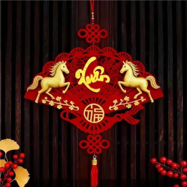 Khánh quạt nhung chữ Phúc Lộc Thọ 2.026 Ngựa Bính Ngọ - Dải treo tết 2 lớp