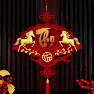 Khánh quạt nhung chữ Phúc Lộc Thọ 2.026 Ngựa Bính Ngọ - Dải treo tết 2 lớp