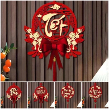 Khánh treo Tết hình tròn nơ đỏ may mắn 2.026 - liễn nhung trang trí nhà, chỉ 34.900₫