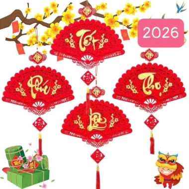 Khánh treo Tết hình tròn nơ đỏ may mắn 2.026 - liễn nhung trang trí nhà, chỉ 34.900₫