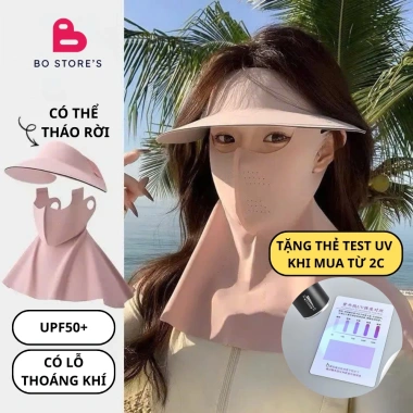 Khẩu trang KT14 + mũ UV UPF50+ lụa băng mát lạnh, che kín mặt cổ, chạy xe du lịch
