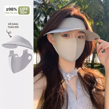 Khẩu trang KT14 + mũ UV UPF50+ lụa băng mát lạnh, che kín mặt cổ, chạy xe du lịch 6