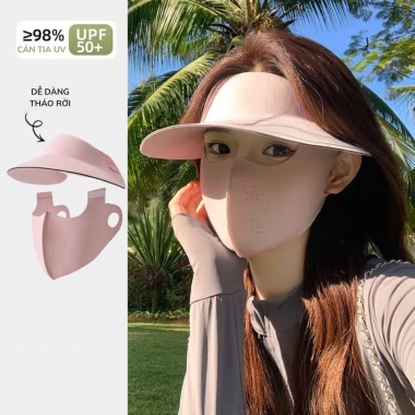 Khẩu trang KT14 + mũ UV UPF50+ lụa băng mát lạnh, che kín mặt cổ, chạy xe du lịch 8