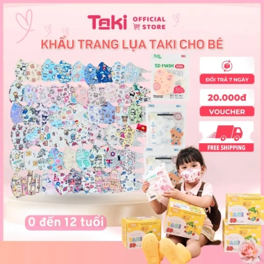 Khẩu trang vải lụa 5d bé Taki cao cấp – Mềm mịn, ngăn bụi mịn, chống UV, giá ưu đãi 139k