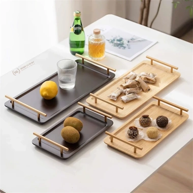 Khay Decor Tre Tự Nhiên Tay Cầm Mạ Vàng - Khay Gỗ Tre, Trà Cao Cấp 110k 6