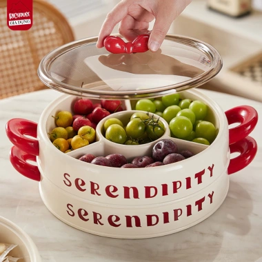 Khay Đựng Bánh Kẹo SERENDIPITY Tầng Chia Ngăn, Có Nắp, Quai Cầm Tiện Lợi - Giá Ưu Đãi 55k