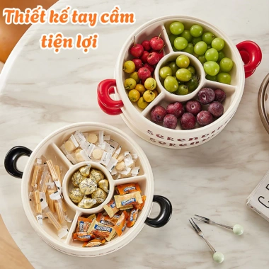 Khay Đựng Bánh Kẹo SERENDIPITY Tầng Chia Ngăn, Có Nắp, Quai Cầm Tiện Lợi - Giá Ưu Đãi 55k