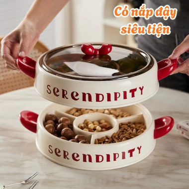 Khay Đựng Bánh Kẹo SERENDIPITY Tầng Chia Ngăn, Có Nắp, Quai Cầm Tiện Lợi - Giá Ưu Đãi 55k