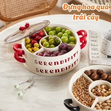 Khay Đựng Bánh Kẹo SERENDIPITY Tầng Chia Ngăn, Có Nắp, Quai Cầm Tiện Lợi - Giá Ưu Đãi 55k