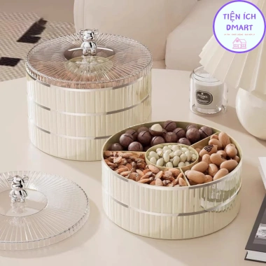 Khay đựng bánh kẹo Tết 2 tầng phong cách châu Âu, khay mứt tròn hình gấu mạ bạc - Giá chỉ 39.999đ