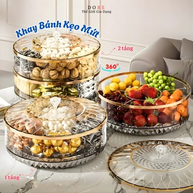 Khay Đựng Bánh Kẹo Tết BOBE 6 Ngăn Xoay 360 độ Sang Trọng, Trang Trí Bàn Trà Tết 198.999 VND