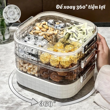 Khay Đựng Bánh Kẹo Vân Kim Cương Chia Ngăn, Hộp Mứt Hoa Quả Tết 2.026 Nắp Núm Tròn Chống ẩm