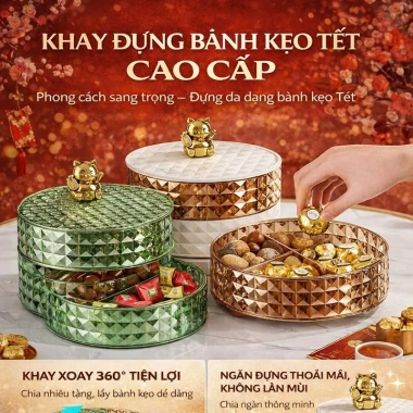 Khay Đựng Kẹo Tết 2.026 xoay 360 độ ngăn – Hộp trái cây, bánh kẹo, giảm còn 99.000₫