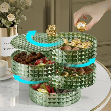 Khay Đựng Kẹo Tết 2.026 xoay 360 độ ngăn – Hộp trái cây, bánh kẹo, giảm còn 99.000₫