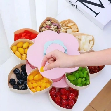 Khay đựng mứt bánh kẹo Tết 2 tầng 10 cánh xoay 360 độ - Trưng bày đẹp, chỉ 95.000 VND