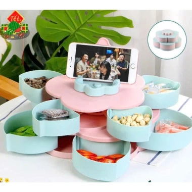 Khay đựng mứt bánh kẹo Tết 2 tầng 10 cánh xoay 360 độ - Trưng bày đẹp, chỉ 95.000 VND