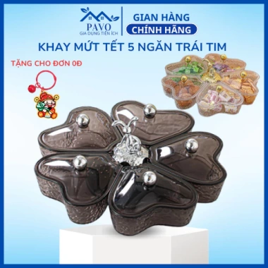 Khay đựng mứt bánh kẹo Tết, bàn xoay 360° hình trái tim vân đá, tiện lợi