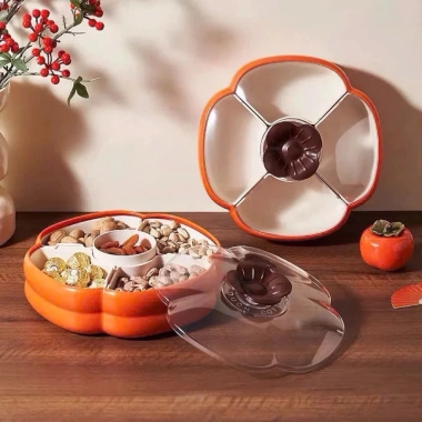 Khay đựng mứt bánh kẹo Tết hình quả hồng 4 ngăn, nắp trong suốt - Giảm còn 220.000đ