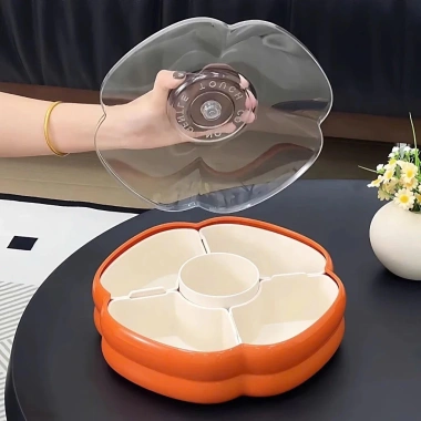 Khay đựng mứt bánh kẹo Tết hình quả hồng 4 ngăn, nắp trong suốt - Giảm còn 220.000đ