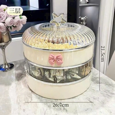 Khay Đựng Mứt Bánh Kẹo Tết Nhựa 3/2 Tầng Ngăn Trong Suốt + Nơ Hồng, Giá 199.000₫