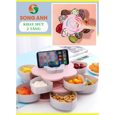 Khay Đựng Mứt Tết 2 Tầng 10 Cánh Xoay kèm Khe Đỡ Điện Thoại - Giá 95.000đ Giảm Đặc Biệt