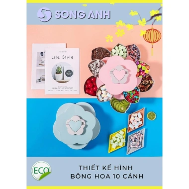 Khay Đựng Mứt Tết 2 Tầng 10 Cánh Xoay kèm Khe Đỡ Điện Thoại - Giá 95.000đ Giảm Đặc Biệt