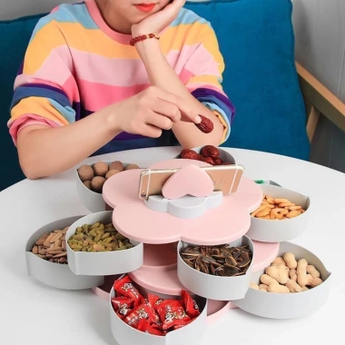 Khay Đựng Mứt Tết 2 Tầng 10 Cánh Xoay kèm Khe Đỡ Điện Thoại - Giá 95.000đ Giảm Đặc Biệt