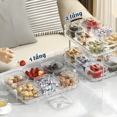 Khay Đựng Mứt Tết 2 Tầng Vân Kim Cương Cấp: Hộp Bánh Kẹo Trái Cây, 227.999₫ 2