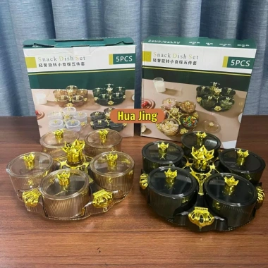 Khay đựng Mứt Tết 5 hũ tròn nhựa cao cấp có nắp đậy sang trọng - Huajing 170k