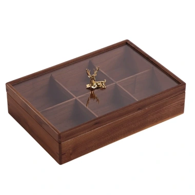 Khay Đựng Mứt Tết 6 Ngăn Gỗ Óc Chó Bền Đẹp, Kèm 6 Hũ Cao Cấp, Hộp Bánh Kẹo Sang Trọng Giá 120.000 VND