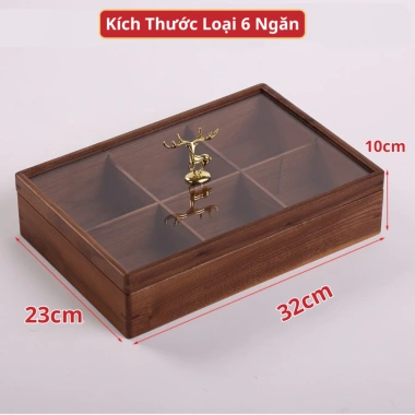 Khay Đựng Mứt Tết 6 Ngăn Gỗ Óc Chó Bền Đẹp, Kèm 6 Hũ Cao Cấp, Hộp Bánh Kẹo Sang Trọng Giá 120.000 VND