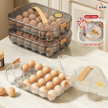 Khay đựng trứng 24 ô GADI nhựa PP có nắp đậy - Bảo quản tủ lạnh, an toàn, vệ sinh, xếp chồng tiện lợi, 73.000đ
