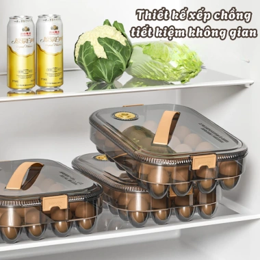 Khay đựng trứng 24 ô GADI nhựa PP có nắp đậy - Bảo quản tủ lạnh, an toàn, vệ sinh, xếp chồng tiện lợi, 73.000đ