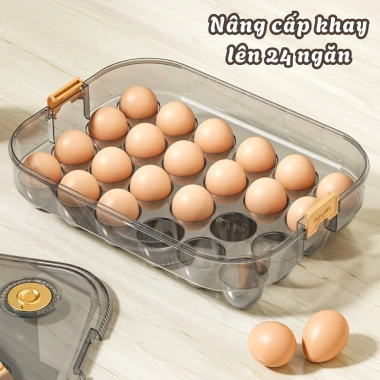 Khay đựng trứng 24 ô GADI nhựa PP có nắp đậy - Bảo quản tủ lạnh, an toàn, vệ sinh, xếp chồng tiện lợi, 73.000đ